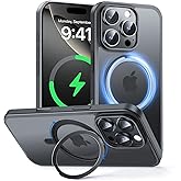MAGIC JOHN 360° Rotatable Magnetic Invisible Stand for iPhone 16 Pro Max Case [Camera Control Button] [Compatible with MagSafe] 16FT Shockproof for iPhone 16 Pro Max Case with Kickstand, Black