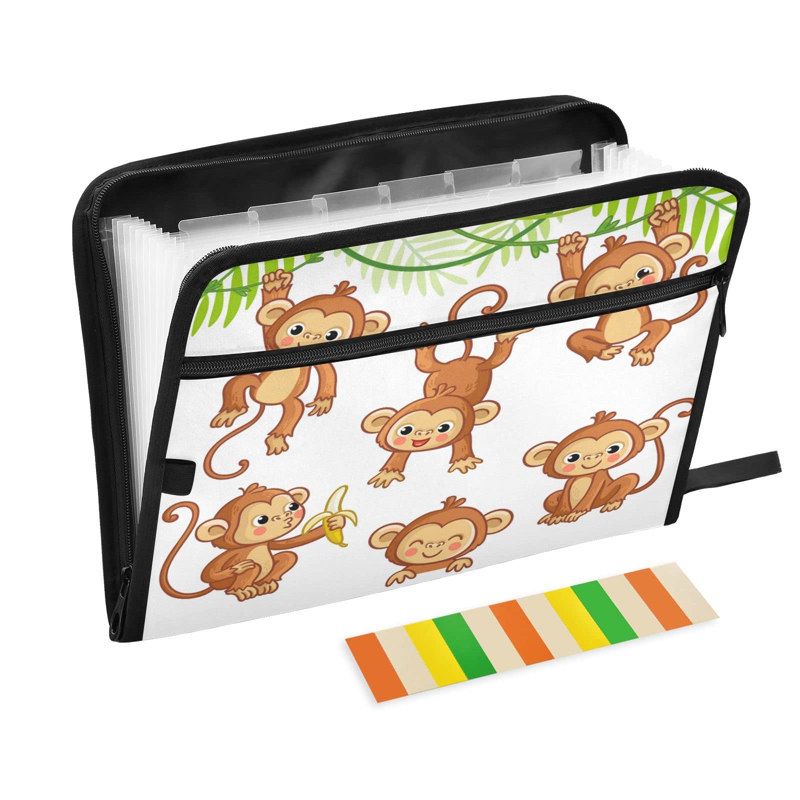 Mnsruu Expanding File Folder with Zipper Closure, Tropic Monkey 13 Pockets Accordion File Folder, Letter A4 Paper Document Accordion Folder