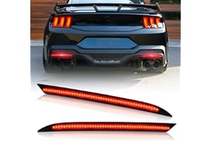 D-Lumina Rear Bumper Reflector Light for Fo-rd Mustang 2018-2025, Red LED Brake Tail Lights Smoked Lens, Pack of 2