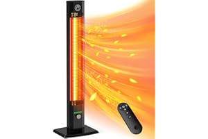 HETRAROOT 42INCH Outdoor Heater, 9Heat Levels & 540Min Timer, Child Safety Lock, IP65 Waterproof Garage Heater, 1500W Infrared Heating,Tip-Over&Overheat Protection,Patio Heaters for Outdoor Use Indoor