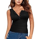 Womens Summer Tank Tops, Sleeveless Henley Tank Tops Ribbed V Neck Button Down, Solid Blouse Shirts Casual Summer Tops
