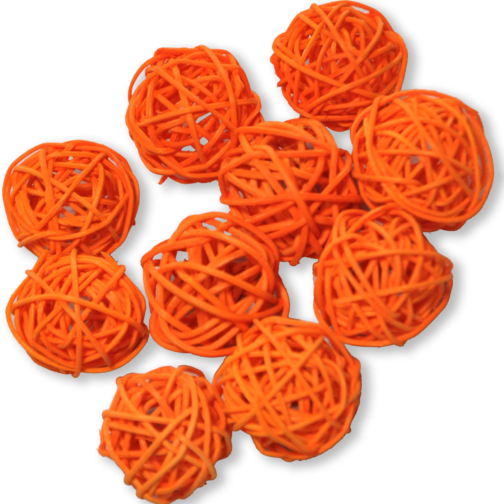 Ougual Natural Wicker Rattan Balls Table Wedding Party Hanging Wobble Ball Christmas Decoration (4cm, 10pcs, Orange)