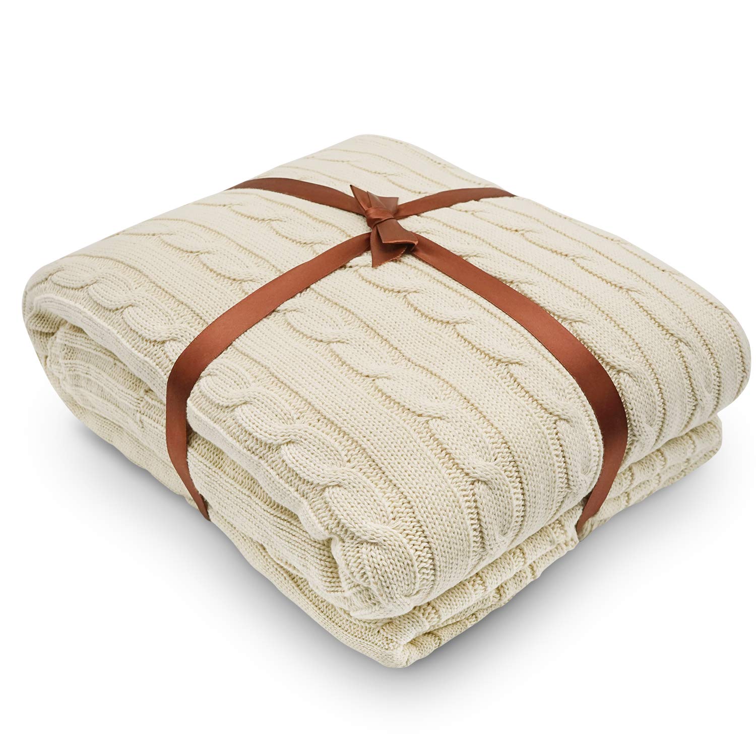 Yachee Cotton Knitted Throw Blanket, Superior Combed Cotton Couch Cover