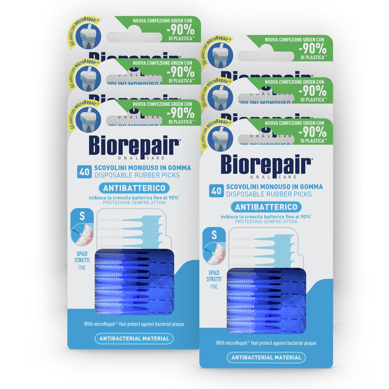 Biorepair, 40 Disposable Rubber Brushes with MicroRepair, Fine Format, For Tight Spaces, Delicate with Teeth and Gums