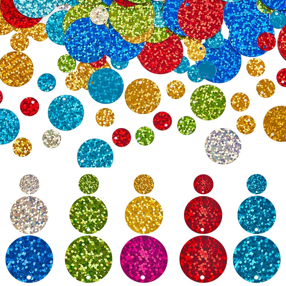 SUNNYCLUE 1000Pcs 15 Styles Flat Loose Sequins Sequin Paillettes Bulk Assorted Plastic PVC Colorful Iridescent Applique Art Round Glitters Hole Sequins for Sewing Crafting DIY Embroidery Ornaments