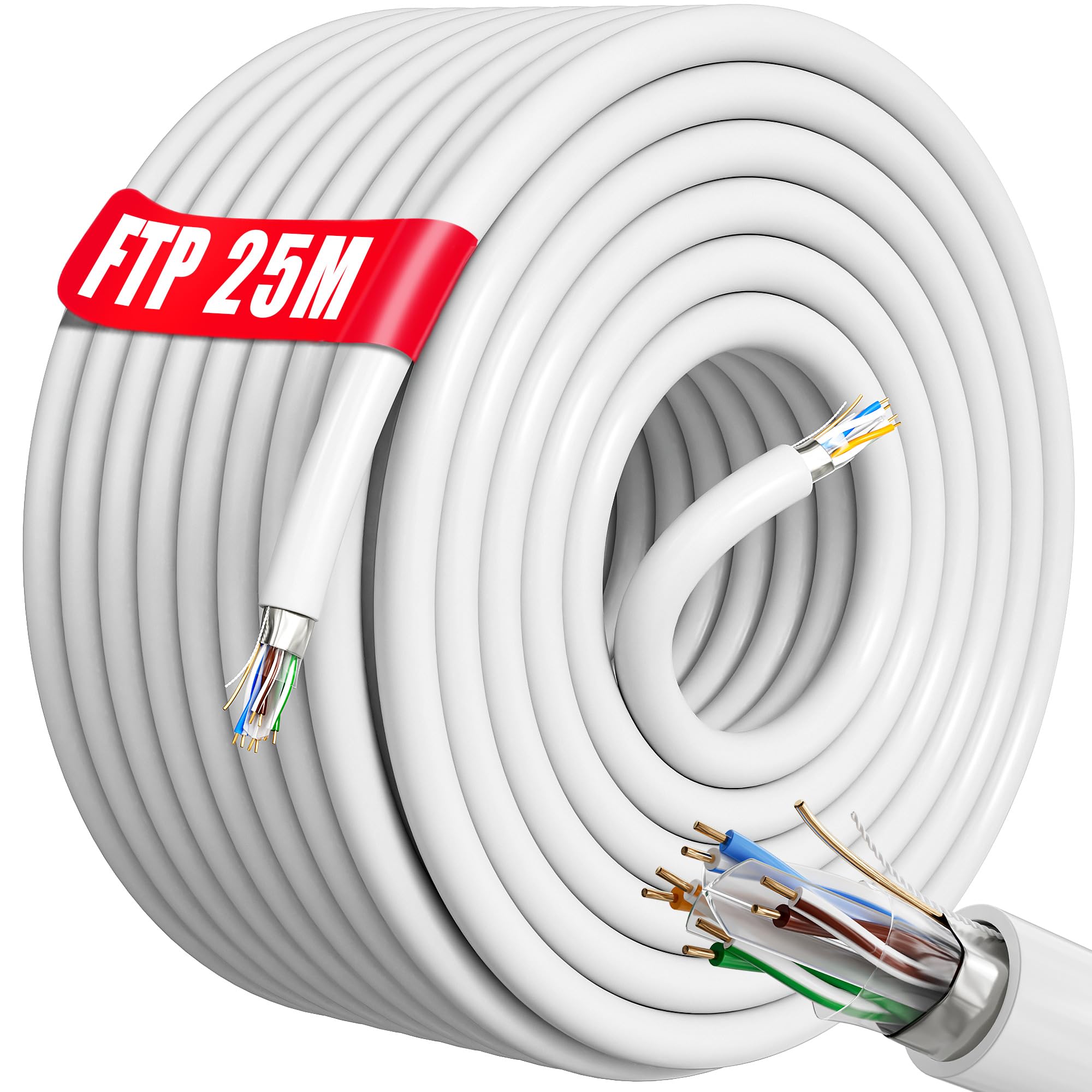 Soibke Ethernet Cable 25m Cat 6 FTP Shielded, Long Ethernet Internet Cable 25m High Speed Gigabit 10/100/1000Mbps Lan Cable Waterproof 23AWG Cat 6 Cable 25 meter Outdoor Indoor For Home/Router/Switch