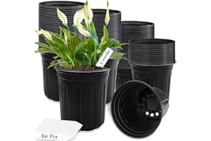 Qyyiguf 60 Pcs 1 Gallon Plant Nursery Pots,Plastic Pots with Drainage Holes,Garden Flower Container Seedling Pot with White Label for Planting,Cuttings,Transplanting,Home Garden(Black)