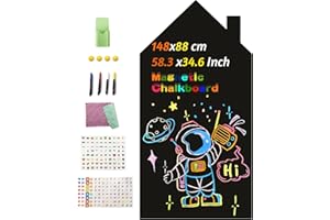 HILIUS Magnetic Wall Decal for Kids, Magnetic Chalkboard Contact Paper for Wall, Playroom Essentials, Includes Dustless Chalks, Chalk Holder, Wipe Cloth, Stickers (Black House, 34.6" x 58.3")