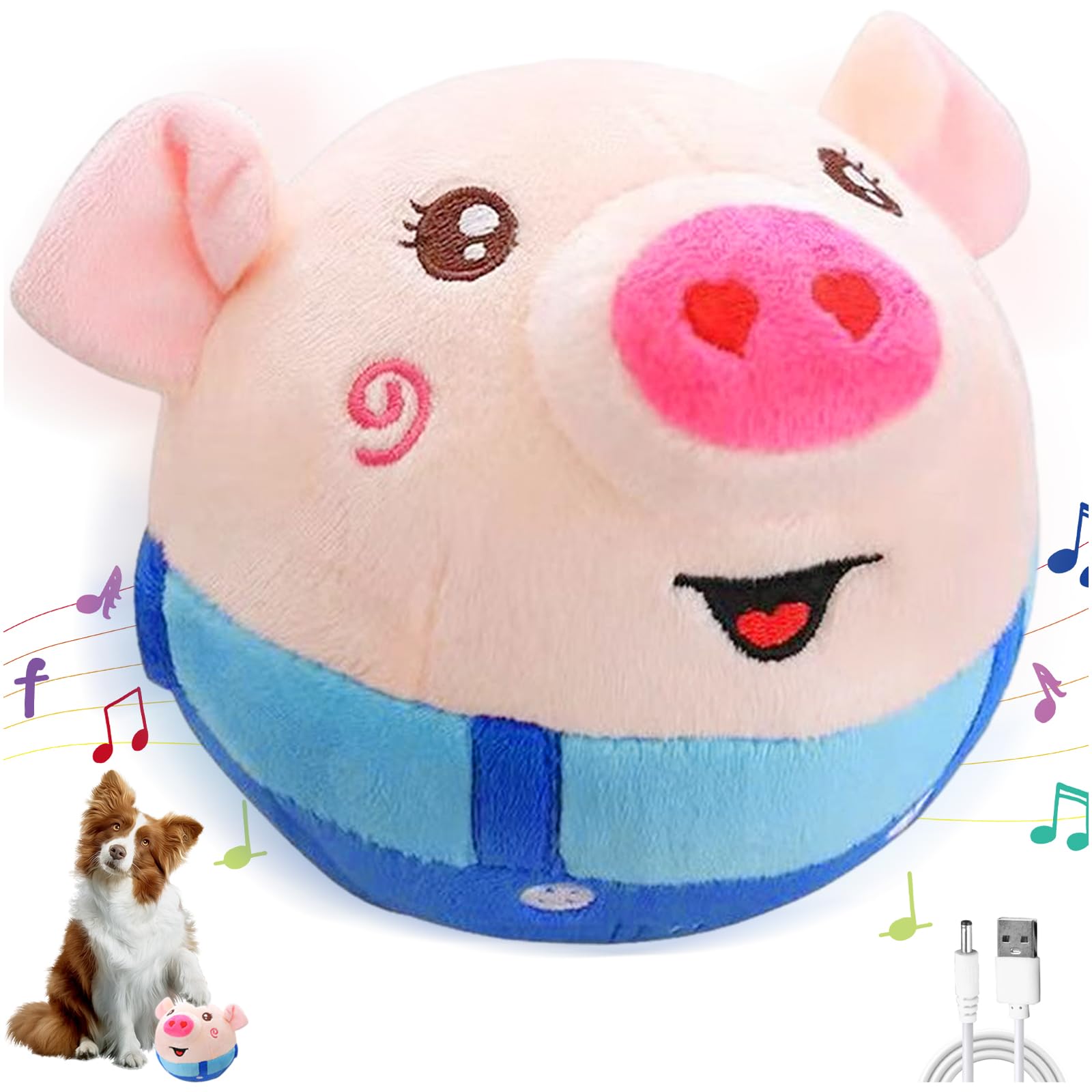 Audasi Active Moving Pet Plush Toy Interactive Dog Toys for Boredom Bouncing Piggy Dog Toy Shaking Talking Dog Ball for Dogs Cats Pets Washable Cartoon Pig Squeaky Plush Dog Toy