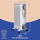Russell Hobbs 1.5kW Oil Filled Radiator 7 Fin White RHOFR5001 3 Heat Settings view 2