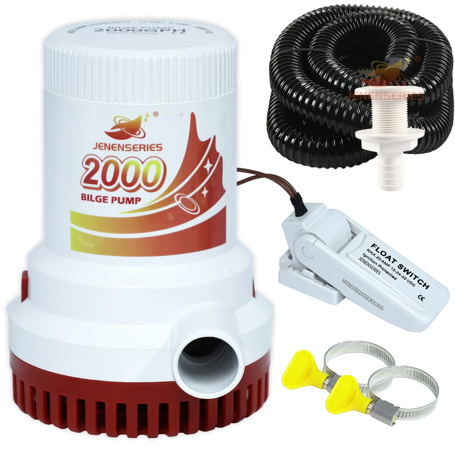 JENENSERIES Submersible Boat 2000GPH Bilge Water Pump 12v DC water pump with float switch suitable for ferry, yacht, marine and garden drainage system