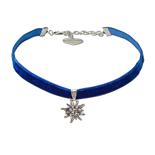 Alpenflüstern Trachten-Samt-Kropfband Strass-Edelweiß klein - Trachtenkette enganliegend, Kropfkette elastisch, Damen-Trachte