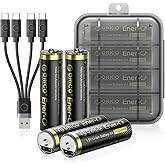ORICO Ener-G Lithium-ion Battery Rechargeable AA Batteries with Tpye C Charging Cable 4-Pack Double A Batteries 1.5V 2100mWh Capacity 1500+ Cycle Times for Xbox Controllers/Electronic Toys