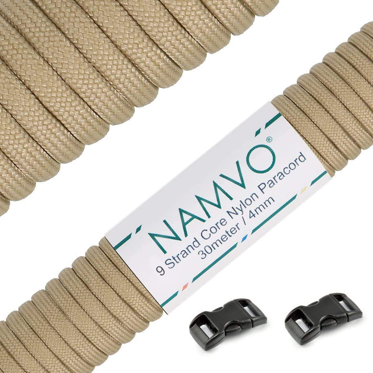 Namvo 100 Feet, 9 Inner Strands, Strong Breaking Strength, 4mm Diameter 550 Paracord Mil Spec Type III Nylon Parachute Cord Beige