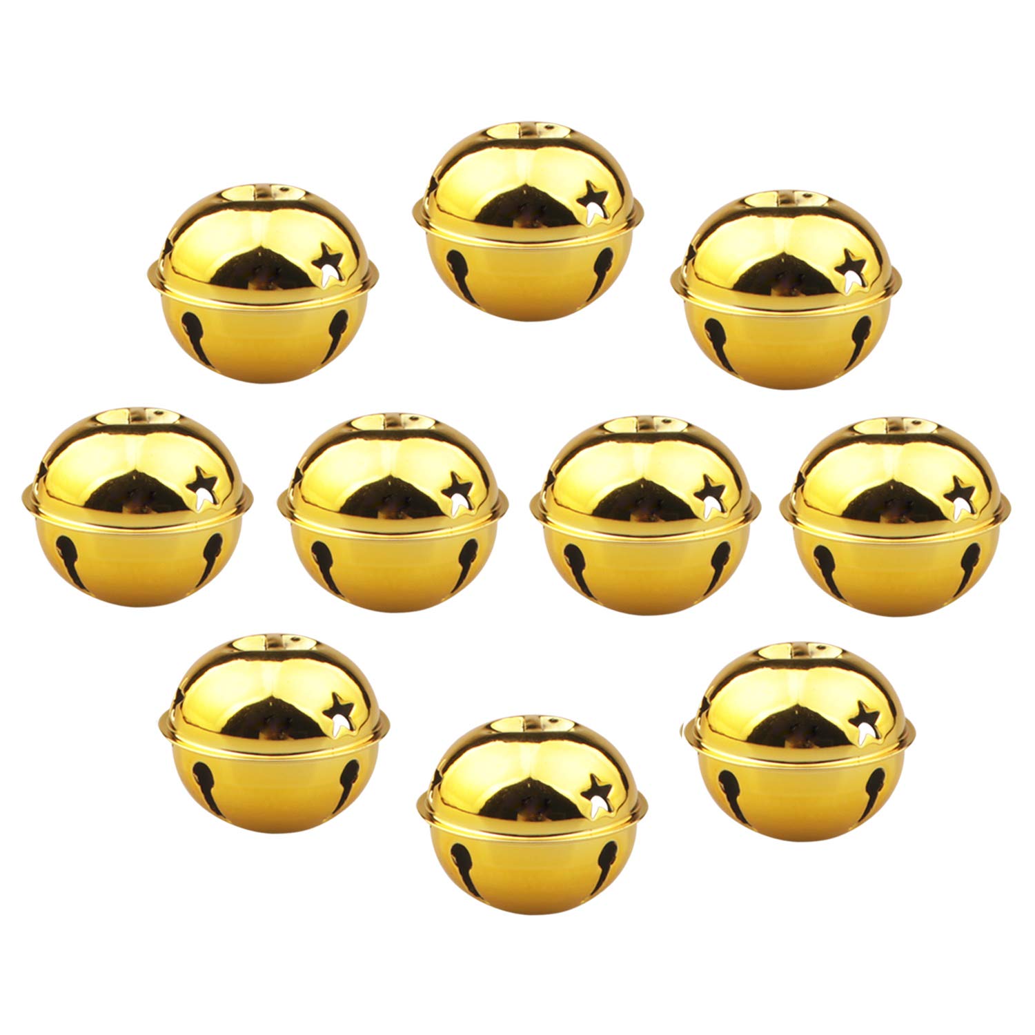 HUASUN Christmas Bells 10Pcs 5cm Jingle Bells Colorful Craft Bells Five-point Star Big Christmas Bells for Christmas Party Christmas Tree Decoration DIY Wreath Holiday Decorations (Golden)