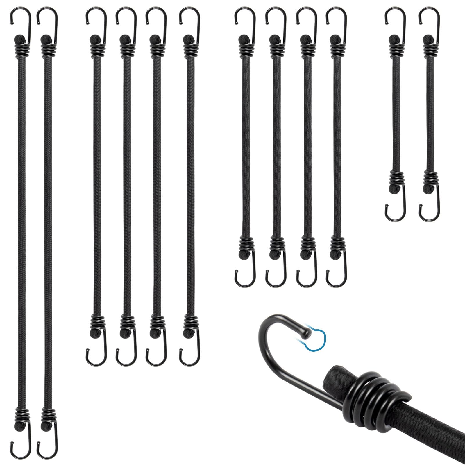 TaoTazon Bungee Cords With Hooks, 12 PCS Heavy Duty Bungee Cord, Universal Sizes Bungee Straps, Multi-Purpose Elastic Straps With Hooks for Outdoor Camping, Tarps, Tents or Trucks