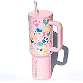 Hydrofrosty 40 oz Tumbler with Handle and Straw Lid Insulated Stainless Steel Water Mug Bottle Cupholder Use Travel Bottle Outdoor Camping Gifts for Women Kids (pink)