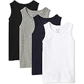 The Children's Place Baby Boys and Toddler Mix Match Tank Top Shirt, Black/New Navy/Smoke/White 4 Pack, 4T US