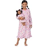 Saint Eve Kids Matching Girl & Doll Nightgowns Set - Long Sleeve Soft Flannel Sleep & Lounge Nighgown Dress for Girls