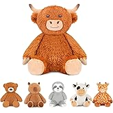 Finebee Weighted Stuffed Animals Highland Cow Plush Heated Microwavable Weighted Plushies Stuffy Lavender Scented Highland Cow Stuffed Animal Calming Gift for Kids and Adults
