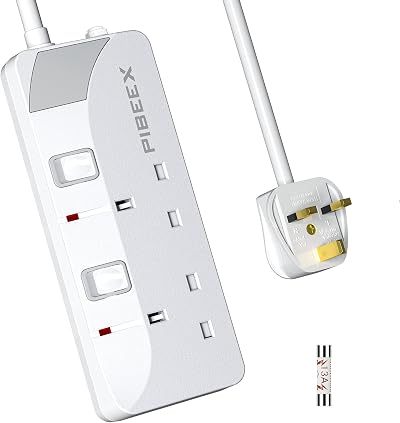 PIBEEX 2 Gang Extension Lead 5M with Individual Switches UK Plug 13A 3250W