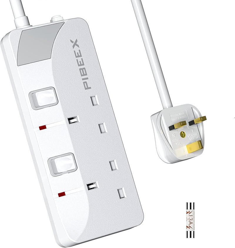 PIBEEX 2 Gang Extension Lead 3M UK Plug with Individual Switches