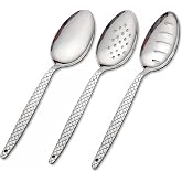 BNAZIND 3-Pack Kunz Spoon Set - 9" Heavy Duty 18/10 Stainless Steel Culinary Spoons | Includes Solid, Slotted &amp; Perforated Serving Spoons for Basting, Plating, Quenelle &amp; Sauces with Non-Slip Grip