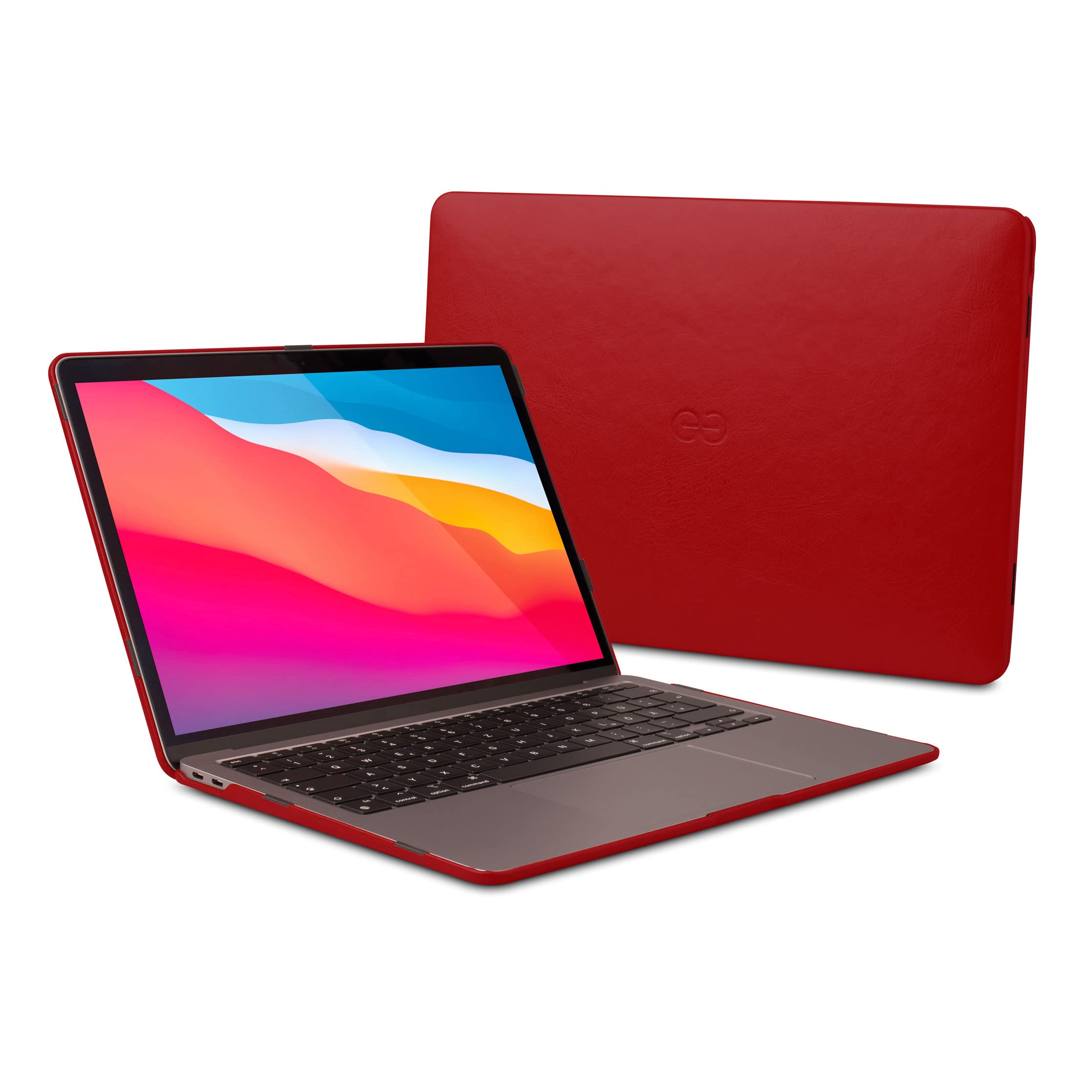 Dreem Euclid MacBook Air Case - 13-Inch Hard Laptop Cover for MacBook Air 2020–2018 (Retina, M1, M2, M3, M4), Luxurious Vegan Leather, Protective Top & Bottom Shells, USB Port Slots [Red]