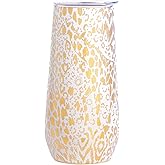 Lilly Pulitzer 10 Oz Stemless Champagne Flute, Small Stainless Steel Tumbler with Lid, Double Wall Insulated Metal Cup, Pattern Play (Gold)