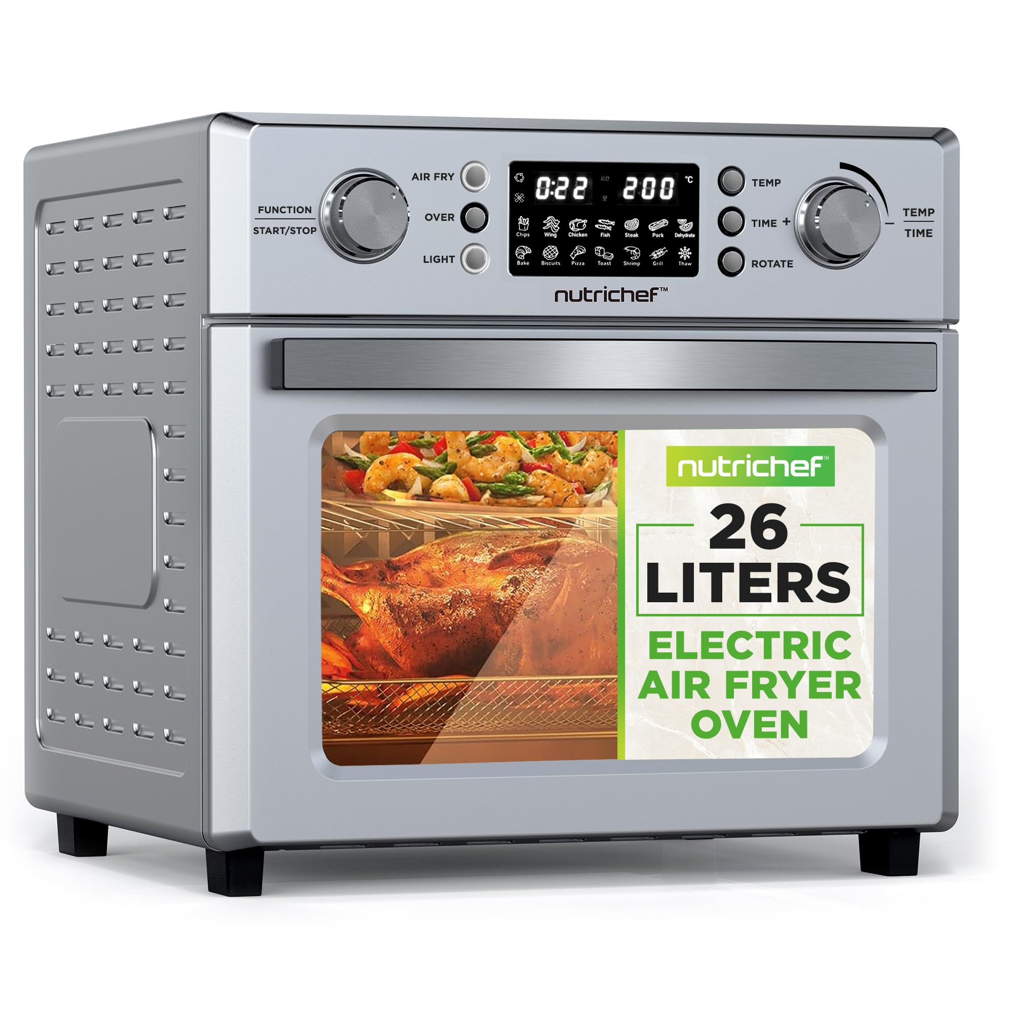 Photo 1 of ****PARTS ONLY*** 
NutriChef 26L Electric Air Fryer Oven | 1700W Countertop Rotisserie & Air Fryer | 360° Rotating Feature | 10 Digital Menu Presets | Includes Drip Tray, Air Frying Basket & Bake Rack 15x16x14 (Silver)
