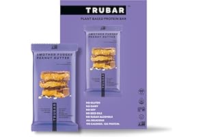 TRUBAR Vegan Protein Bar, Smother Fudger Peanut Butter, Gluten Free, Plant Based, High Fiber, Dairy Free, Low Fat, Non GMO, No Sugar Alcohols, 12G Lean Protein, 13G Fiber, Healthy Snack Bars, 12 CT