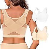 J-pone Women's Front Closure Posture Correcting Bra 2 Piece Wireless Back Support Full Coverage Bra Comfy Unpadded