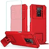 Tothedu Case for Redmi Note 9/Redmi 10X 4G M2003J15SC Case with Tempered Glass Screen Protector and Slide Camera Cover, Heavy Duty Kickstand Slim Protective Phone Cover for Xiaomi Redmi 10X 4G Red