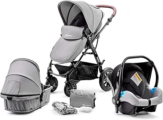 Kinderkraft Kinderwagen 3 in 1 MOOV, Kinderwagenset, Sportwagen, Buggy und Tragewanne in Einem, Babyschale, Große Räder, Luftreifen Hohe, Verarbeitungsqualität, Bequemer, Grau