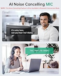 Wireless Headset with Mic for Work with AI Noise