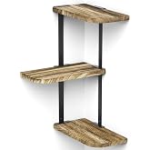 Love-KANKEI Corner Wall Shelf,3-Tier,Solid Wood,17" Tall,Carbonized Black | Easy to Install,26 lb Capacity,Floating Shelves &amp; Brackets,For Bedroom,Living Room,Bathroom.Kitchen,Office Display,Wall Decor