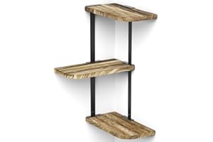 Love-KANKEI Corner Shelf Wall Mount of 3 Tier Rustic Wood Floating Shelves for Bedroom Living Room Bathroom Kitchen Office and More Carbonized Black