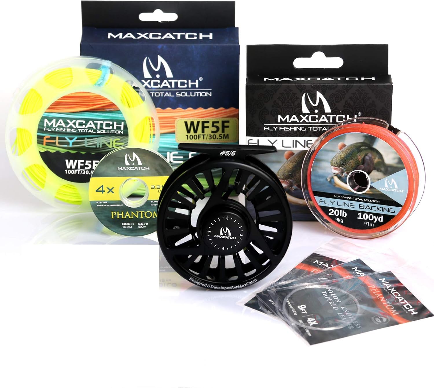 Maxcatch Fly Fishing Reel with CNC-machined Aluminum Body Avid Series Fly Reel - 1/3, 3/4, 5/6, 7/8, 9/10 Weights (Matte Black Reel+Line Combo, 3/4wt)