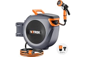 Retractable Garden Hose Reel Outside [1/2 inch ×100 FT], VOTREK Automatic Rewind Wall Mounted Hose Reel [Heavy Duty] with Any Length Lock, 180° Swivel Bracket, ONLY SOLD BY [Yzona Store]