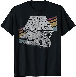 Star Wars Millennium Falcon 77 Retro Diagonal Stripe Disney+ T-Shirt