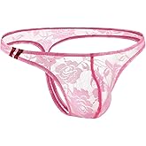 BLESO Men Thong Underwaer Sissy Panties Sexy Lace See-Through Floral Femboy Panty Low Rise Mesh Lingerie