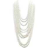 Fashion 21 Women's Ten Multi-Strand Faux Pearl Statement Necklace and Earrings Set in Cream Color