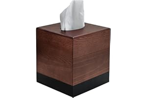 Chicvilla Tissue Box Cover Square, Wooden Tissue Box Holder with Slide-Out Bottom, Wooden Tissue Box Cover Cube for Bathroom, Bedroom, Dinner Table, 5.5 x 5.5 x 6.1 inches, Pine Wood