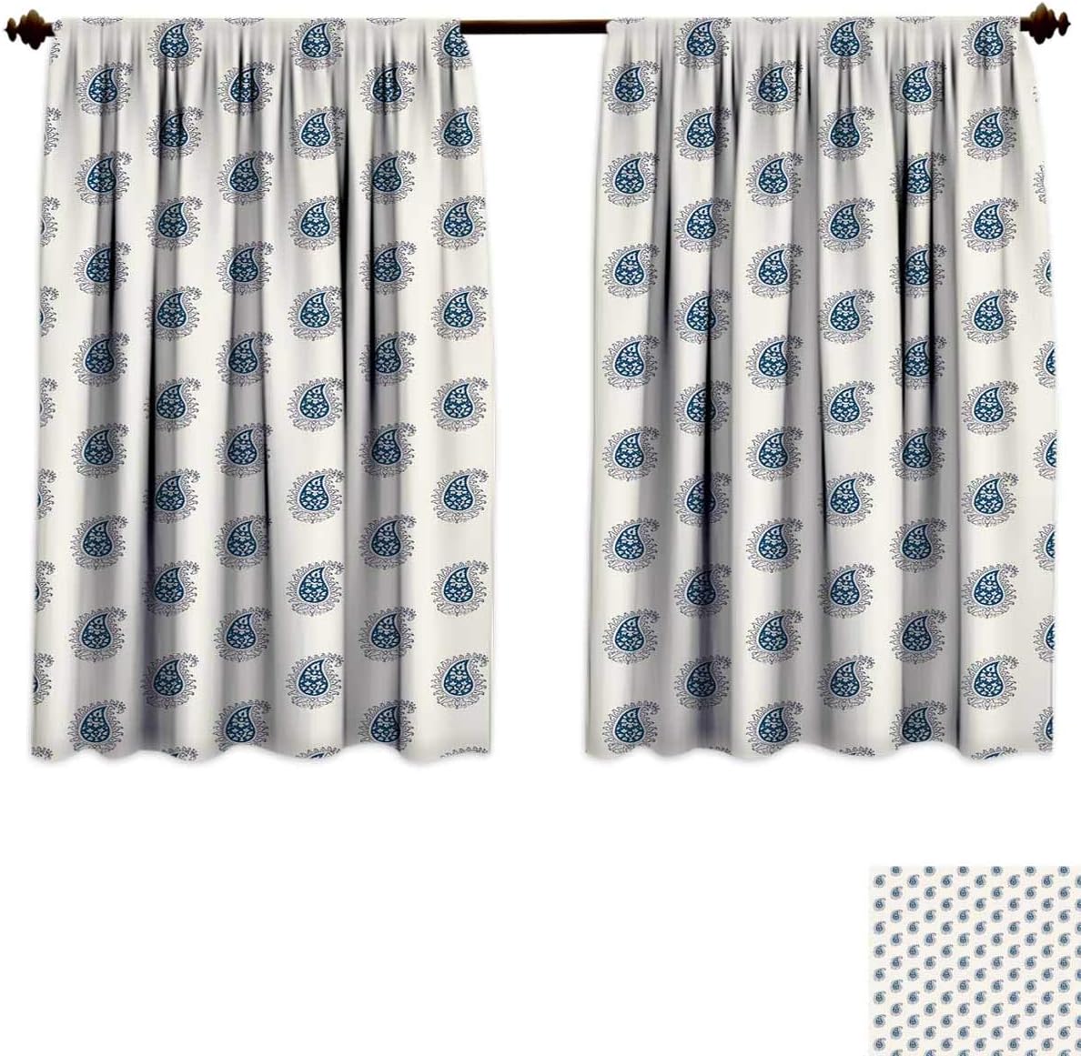 Aqua Paisley Grommet Curtains 40 Inches Long Eggshell and Dark Sky Blue Thermal Insulated
