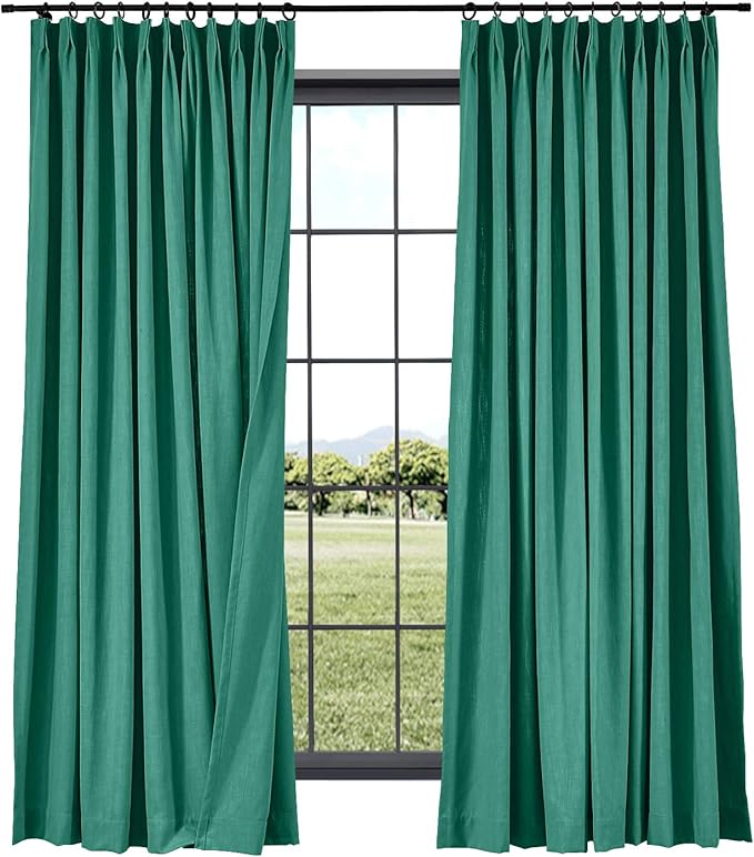 TWOPAGES Linen Curtains Pinch Pleated Drape, 72 Inches