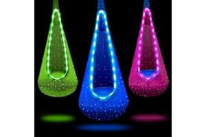 OIYUE Light Up Kids Pod Swing Seat, Kids Hanging Hammock Swing Chair with LED Lights & Inflatable Pillow, Sensory Swing Pod Swing for Kids Indoor and Outdoor (Blue)