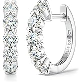 Moissanite Earrings 18K White Gold Plated S925 Sterling Silver Huggie Hoop Earrings for Women - Hypoallergenic Brilliant Round Cut Earring Moissanite Jewelry D Color 0.60ct - 2.0ct