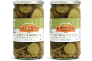 PACIFIC PICKLE WORKS Bread and Buddhas - Bread and Butter Thick-Cut Pickle Chips - Gourmet Semi-Sweet Sandwich Pickles for Snacking - non-GMO, Kosher, Gluten-Free 24oz (2-pack)