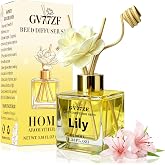 Lily Reed Diffuser Set 3.38oz (100ml) Bedroom &amp; Home Decor | Glass Bottle w/ 4 Rattan Sticks,3 Dried Flowers,Adjustable Long-Lasting Scent for Home,Office,Bathroom