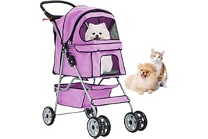DOPINMIN Dog Cat Stroller, 4 Wheels Pet Jogger Stroller, Folding Carrier Waterproof Puppy Stroller with Cup Holder & Removable Liner, Dog Strollers for Small Dogs, for Small and Medium Pet Supplies (Pink)